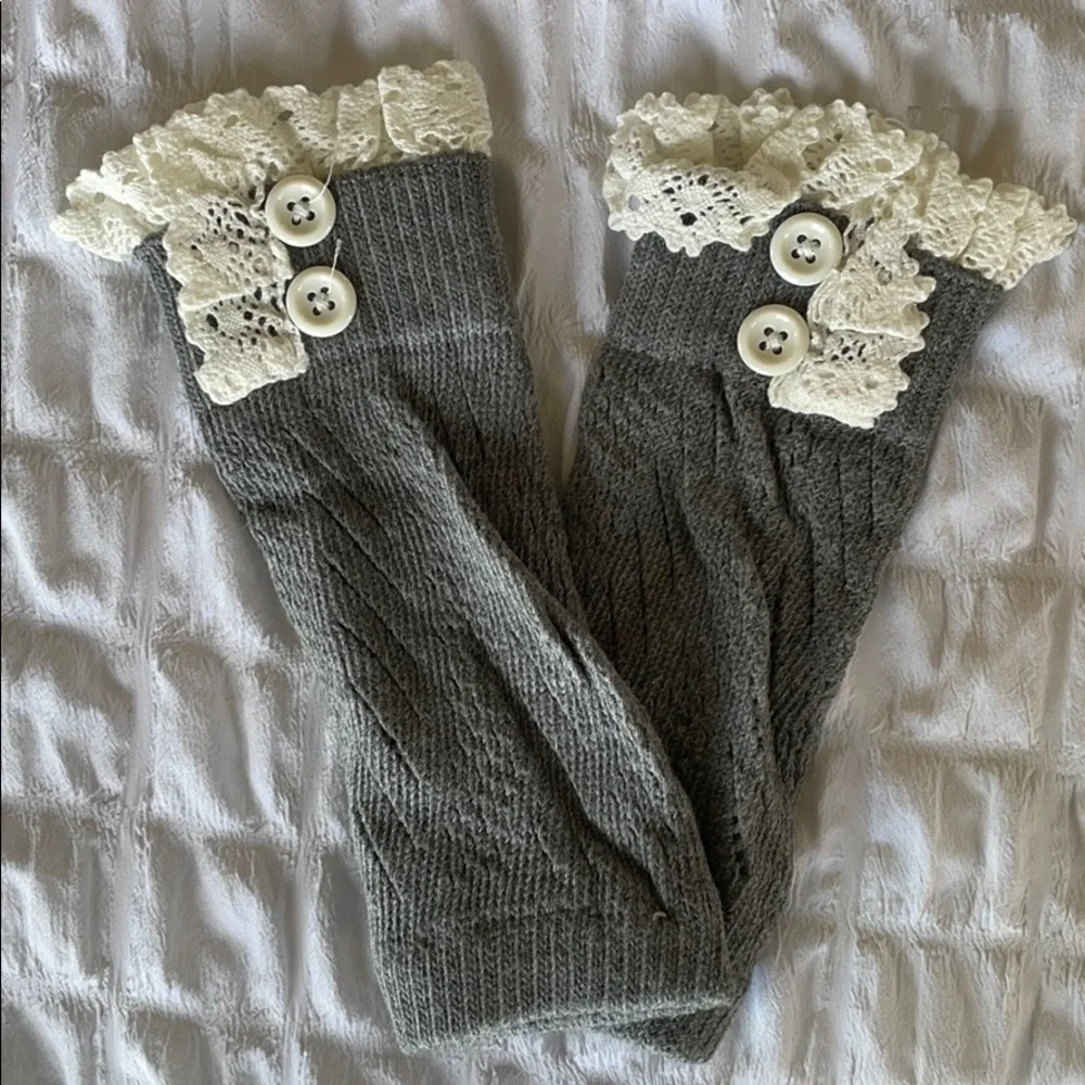 Knitted Gray Crochet Top Cotton Boot Cuffs